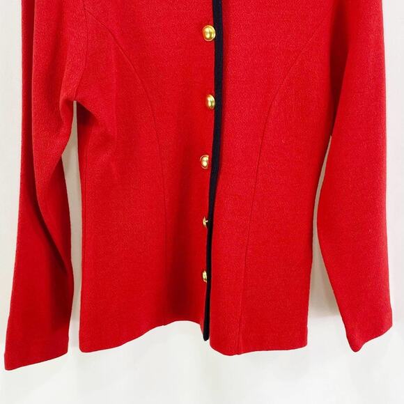 LIZ CLAIBORNE Red Wool Blend Gold Button Cardigan Sweater - Picture 6 of 8